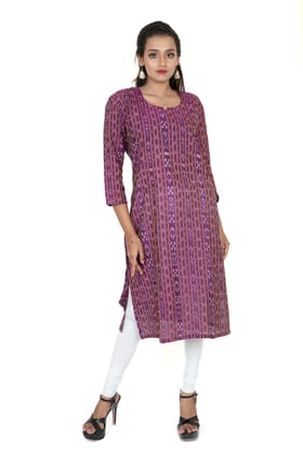 GUENDICHA HAAT Sambalpuri Certified Handloom Women's Pure Cotton Roundneck Kurta