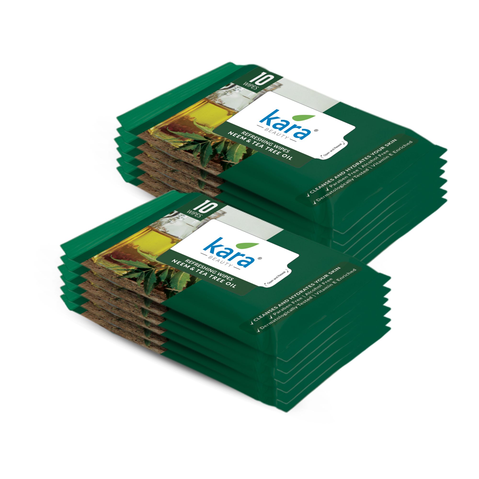 Kara Neem & Tea Tree Oil Facial Wipes – 10 N Each (Pack of 12, 120 Wipes) | For Clear & Healthy Acne-Prone Skin | Purifying & Refreshing Cleansing Wet Face Wipes