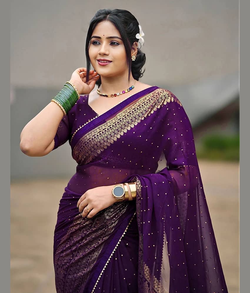 Samah Georgette Printed Regular Saree With Unstitched Blouse Piece ( Blue )