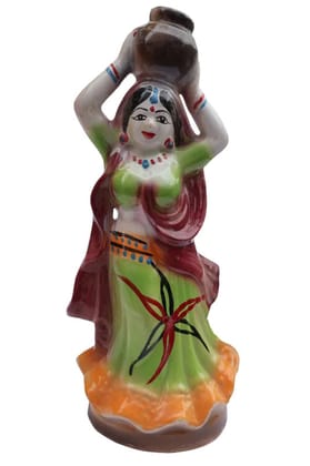 Hand-Painted Indian Woman Ceramic Showpiece with Pot for Home Decor