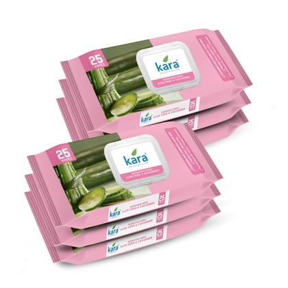 Kara Beauty Refreshing Wipes with Aloe Vera & Cucumber - 25 N Each (Pack of 6, 120 Pulls) | Paraben & Alcohol Free | Cleanses, Hydrates & Refreshes Skin ASIN B0D841H8N1 SKU CPPL-KARA-FW-AVC-25x6