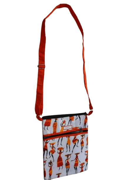 Unisex White Tribal Print Sling Bag with Orange Accents - Handbags | Buy online on ZillyBuy