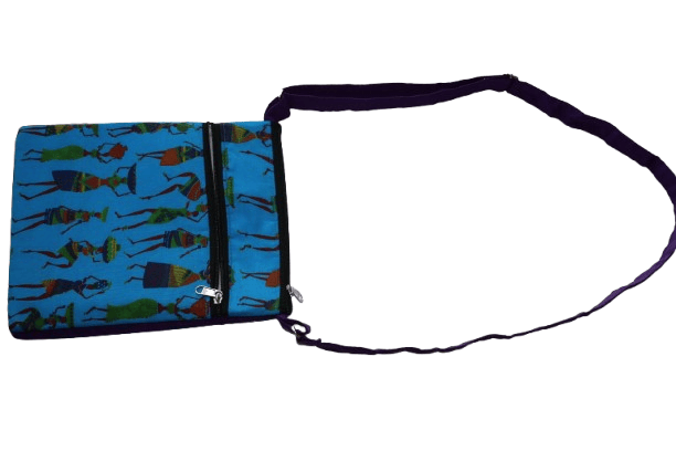 Unisex Blue Printed Canvas Shoulder Bag with Purple Strap - Handbags | Buy online on ZillyBuy