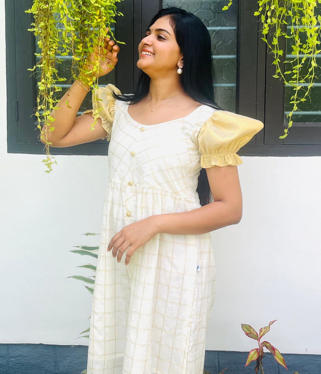 Golden Kasavu Cotton Check Designer Western wear - Short Sleeve