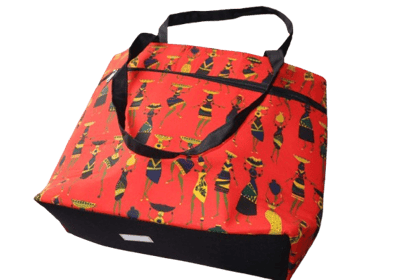 Vibrant African Print Red and Black Tote Bag for Women