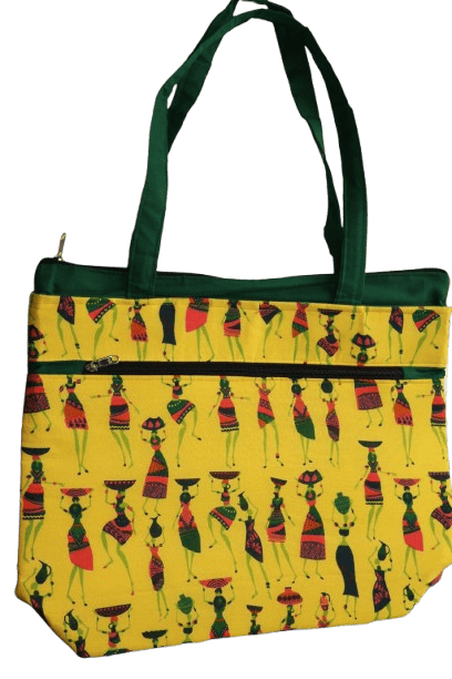 Handmade Insulated Fabric Tote Bag – Yellow African Art Print | Zippered Large Carry Bag for Women - Handbags | Buy online on ZillyBuy