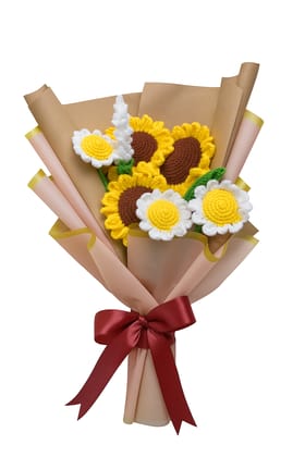 Handmade Crochet Sunflower & Daisy Bouquet - Everlasting Textile Flowers Gift Handmade Crochet Sunflower & Daisy Bouquet - Everlasting Textile Flowers Gift