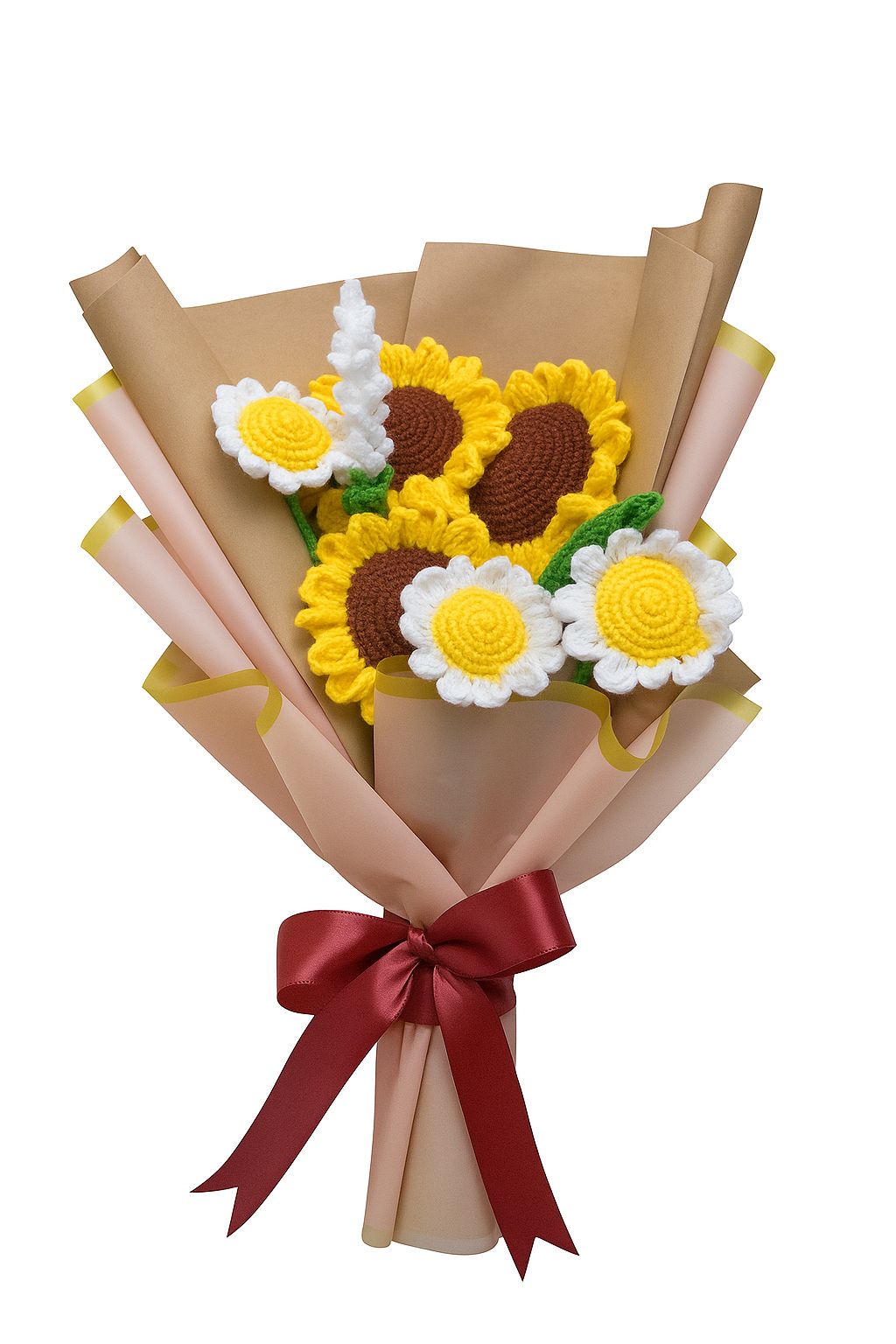 Handmade Crochet Sunflower & Daisy Bouquet - Everlasting Textile Flowers Gift