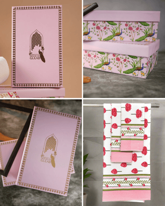 Gift Set - Handblock Printed Towels - 1 Bath + 2 Hand Towels-Hand Block / 30X60 Inches, 15X30 Inches / 1 Bath,2 Hand Towel