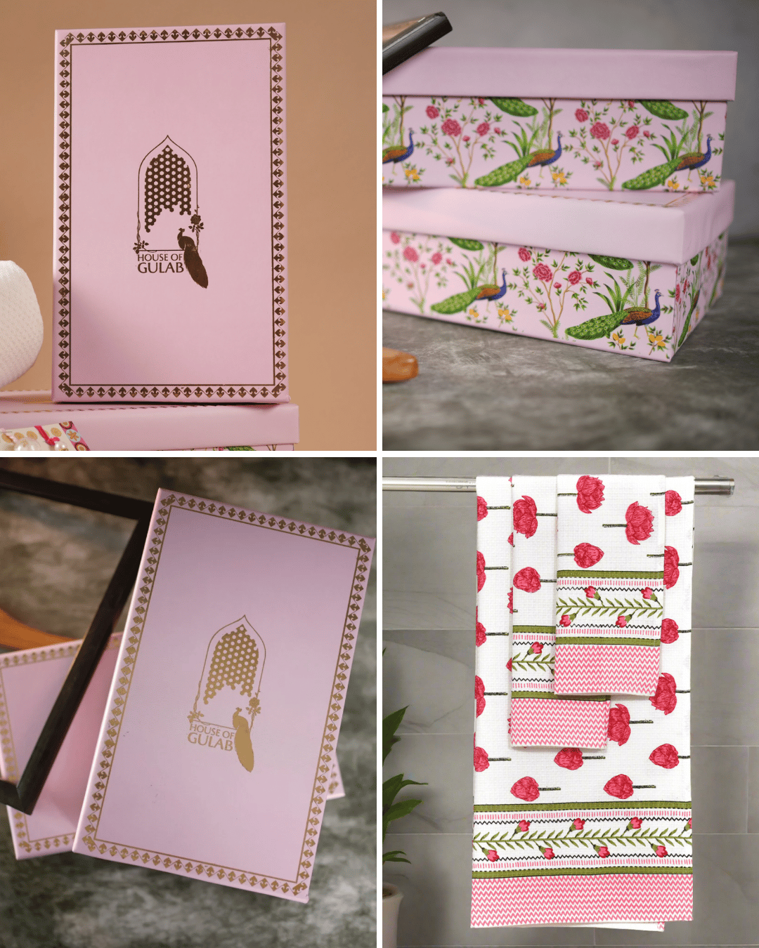 Gift Set - Handblock Printed Towels - 1 Bath + 2 Hand Towels-Hand Block / 30X60 Inches, 15X30 Inches / 1 Bath,2 Hand Towel