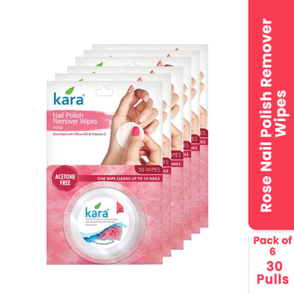 Kara Nail Polish Remover Wipes Rose - 30 Pulls (Pack of 6)| Travel-Friendly | Enriched with Olive Oil & Vitamin E | Acetone Free | One Wipe Cleans 10 Nails Kara Nail Polish Remover Wipes Rose - 30 Pulls (Pack of 6)| Travel-Friendly | Enriched with Olive Oil & Vitamin E | Acetone Free | One Wipe Cleans 10 Nails
