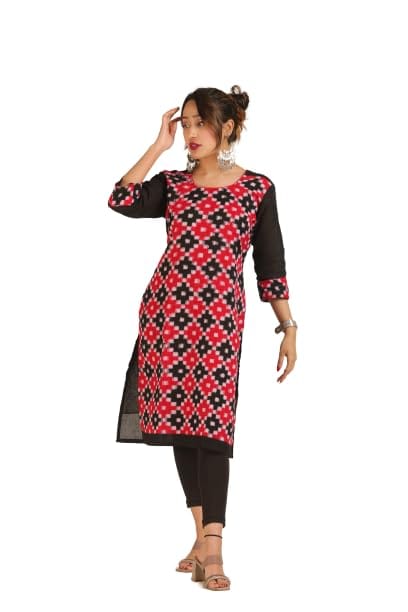 GHL GUENDICHA HAAT Sambalpuri Certified Handloom Women's Pure Cotton Round Neck Kurta