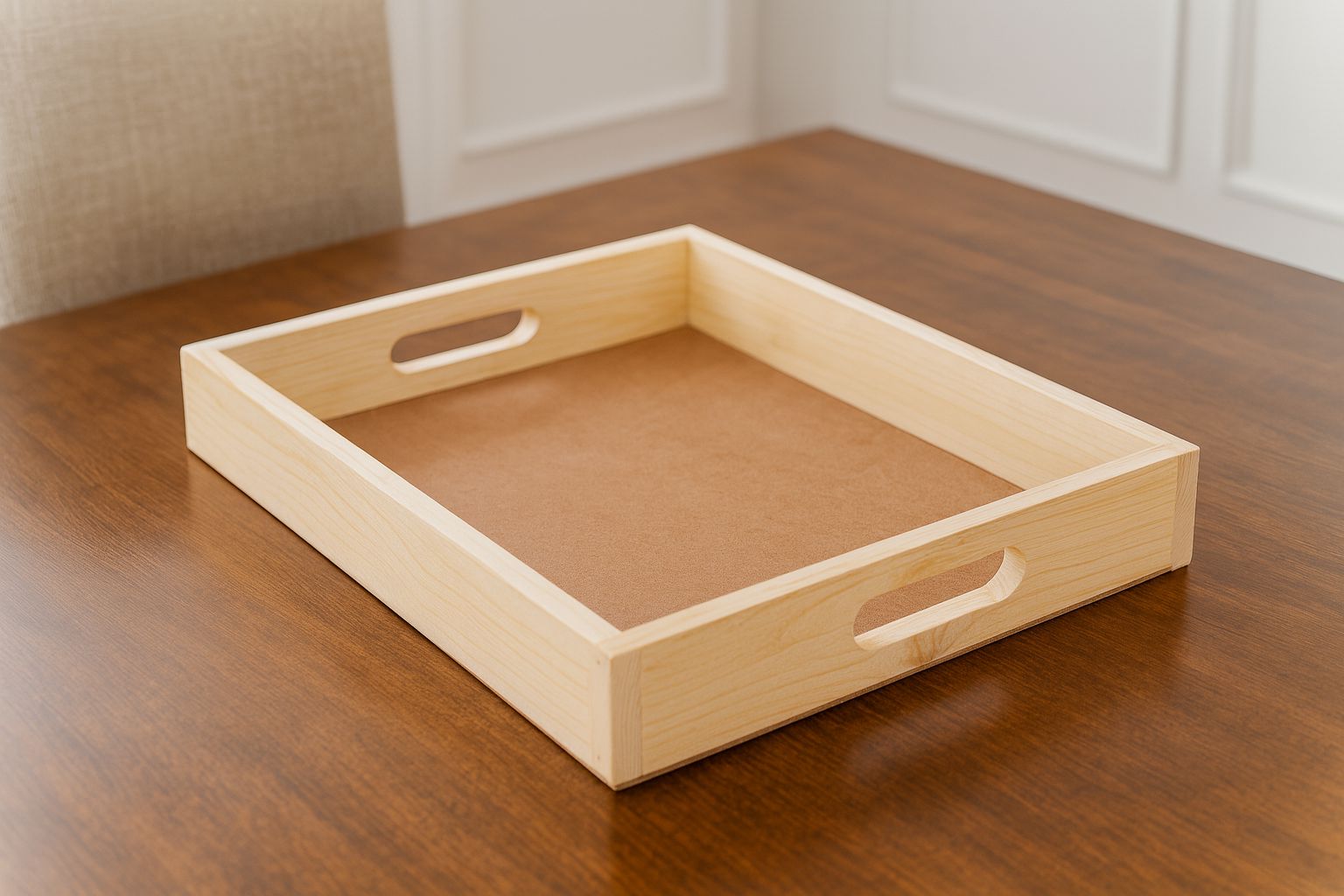 Rectangular Wooden Serving Tray with Handles - Light Brown