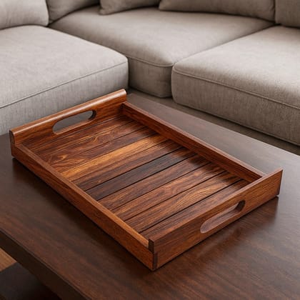 Elegant Wooden Serving Tray With Integrated Handles for Home and Kitchen Decor