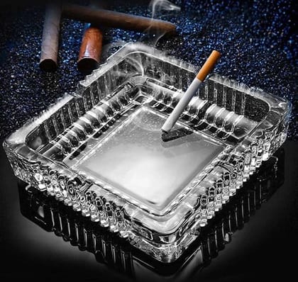 Elegant Square Crystal Glass Ashtray for Home & Office (10x10x3.5 cm)