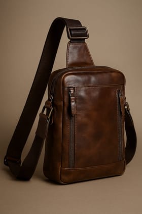 Premium Brown Leather Men's Sling Bag with Adjustable Strap