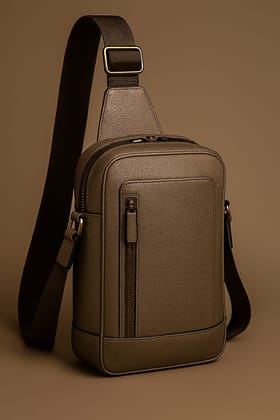 Stylish Brown Textured Leather Sling Bag for Men and Women