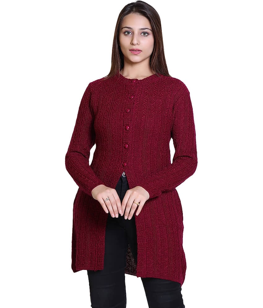 Varenyam Acrylic Purple Buttoned Cardigans -