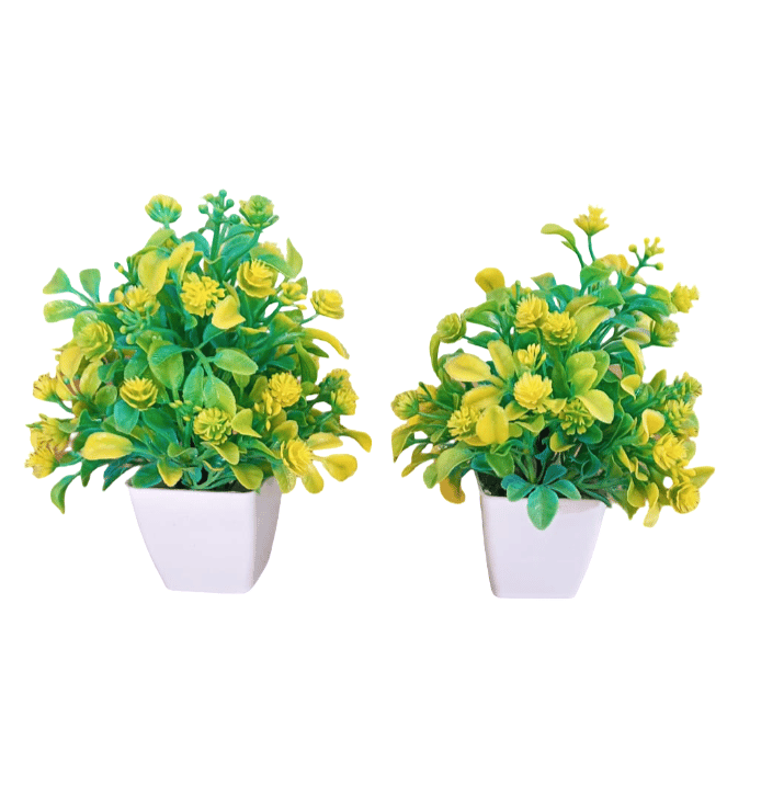Artificial Green and Yellow Potted Plants - Set of 2