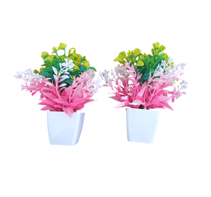 Set of 2 Vibrant Artificial Potted Plants with Pink, White & Green Foliage