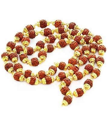 Rudraksha 5 Mukhi Japa Mala Rosary With Golden Cap Hindu Meditationyoga - 54+1 beads