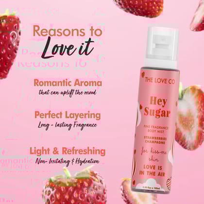 THE LOVE CO Love Is In The Air Body Mist For Woman 100ML | With Strawberries & Champagne | Travel Friendly | Long Lasting | Warm, Sweet & Frutiy Fragrance | Double Duty Mist for Body