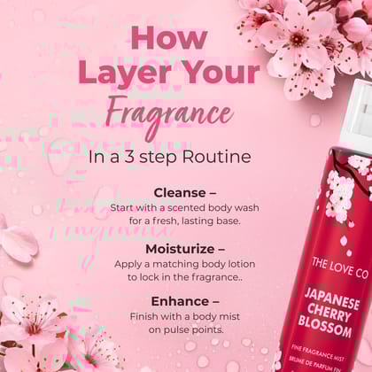 THE LOVE CO Japanese Cherry Blossom Body Mist for Women 150 ml | Long Lasting Floral Fragrance with Sweet Scent | High on Fun | Travel Friendly Perfume Body Spray