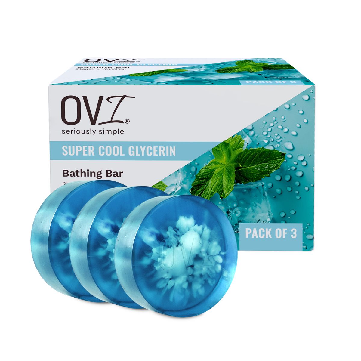 OVI Supercool Glycerin Bathing Bar Soap - 100g (Pack of 3) | Enriched with Menthol, Vitamin E & Olive Oil Bath Soap |For Refreshing & Cooling Effect