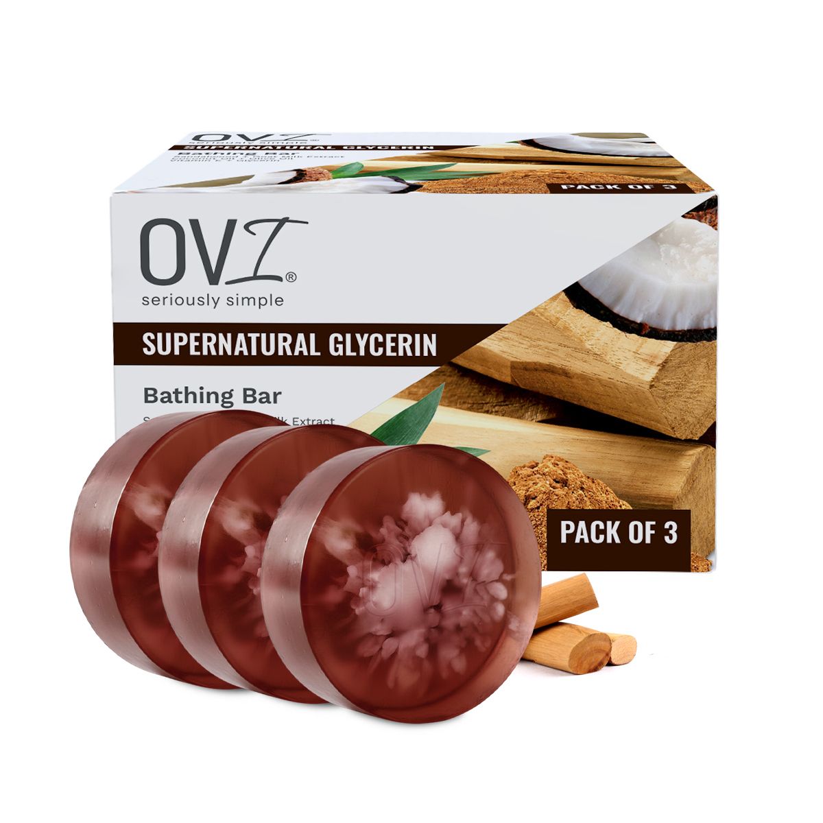 OVI Super Natural Glycerin Bathing Bar Soap - 100g(Pack of 3) |Enriched with Saffron, Sandalwood & Goat Milk Extract Bath Soap | For Tan Removal & Radiant Skin