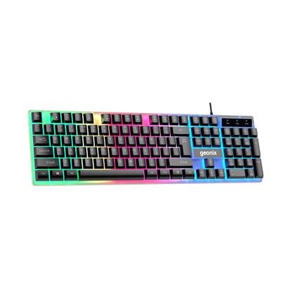 Geonix Cruiser K5, Wired Gaming Keyboard, 104 Keys, 1.5m Cable, 12 Multimedia Keys, USB Interface, RGB Colour, Plug and Play Geonix Cruiser K5, Wired Gaming Keyboard, 104 Keys, 1.5m Cable, 12 Multimedia Keys, USB Interface, RGB Colour, Plug and Play - Bl
