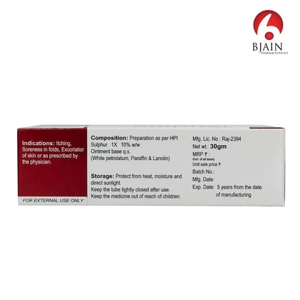 BJAIN Sulphur Ointment for Itching & Soreness, 30gm (Pack of 4 )