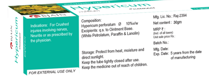 BJAIN Hypericum Homoeopathic Ointment - Quality, Safety & Consistency, 30g