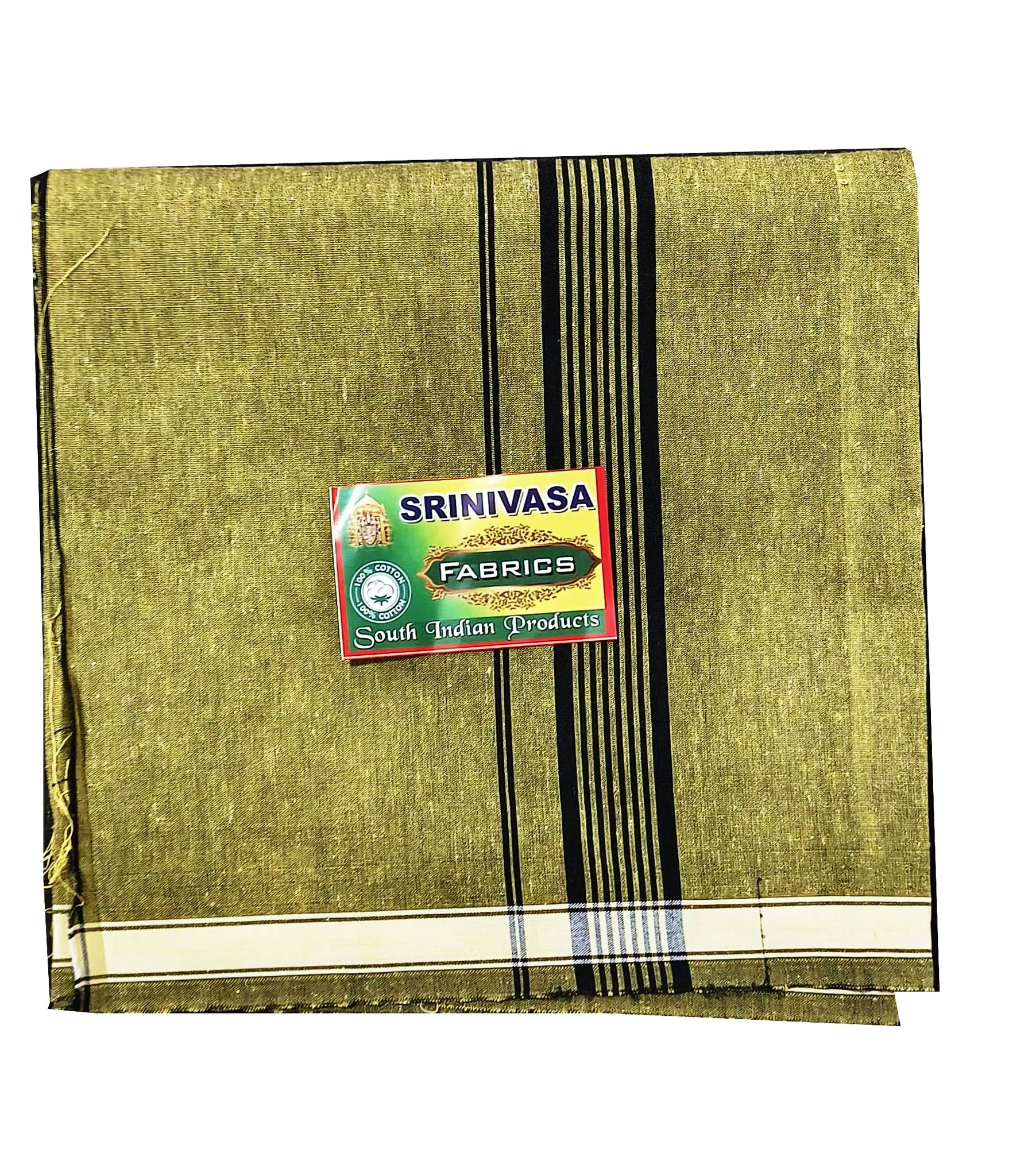 SRINIVASA Men's 100% Cotton Olive Green Dhoti with Black and White Stripes