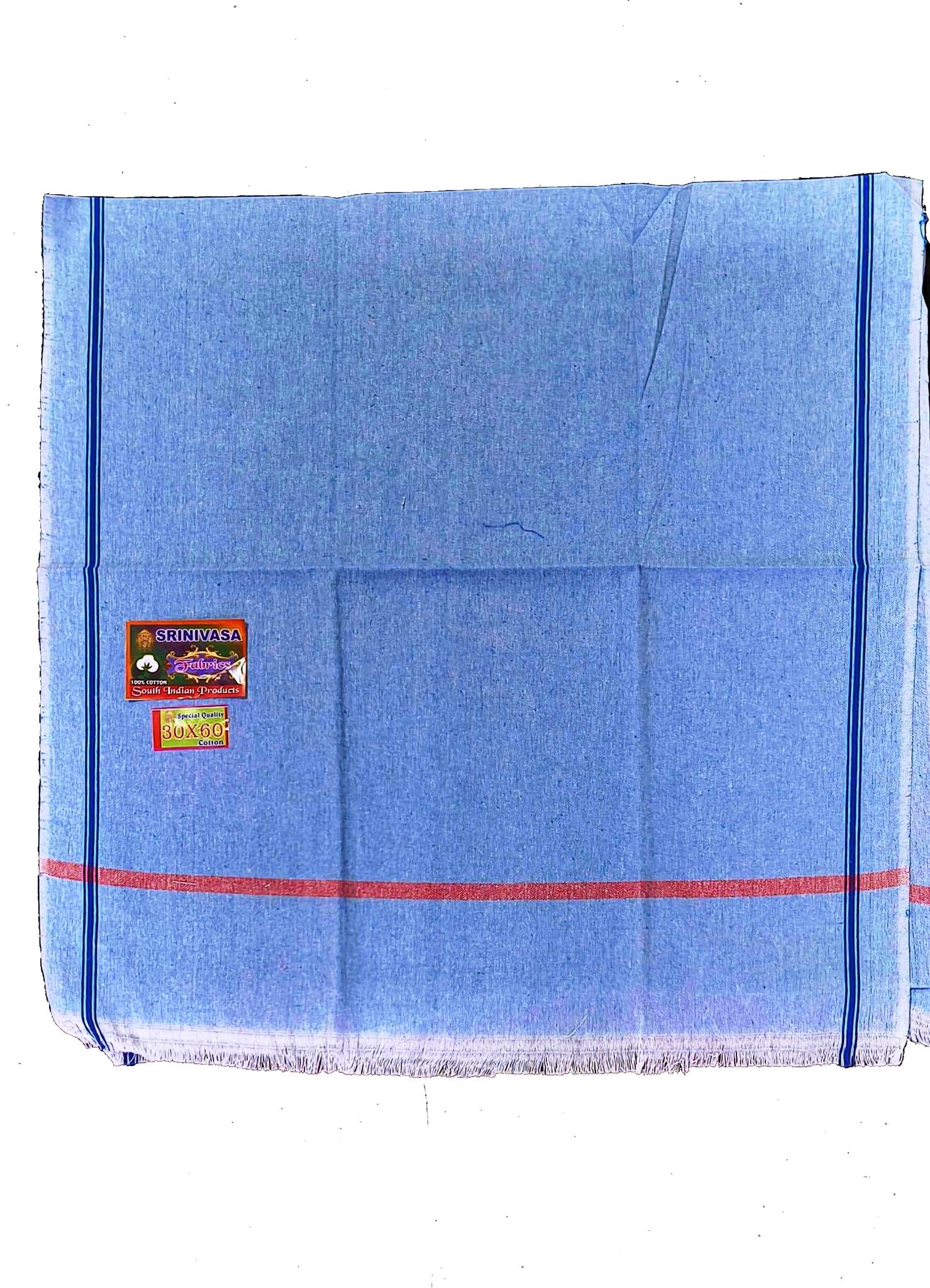 SRINIVASA Fabrics Light Blue 100% Cotton Dhoti - Traditional South Indian Wear