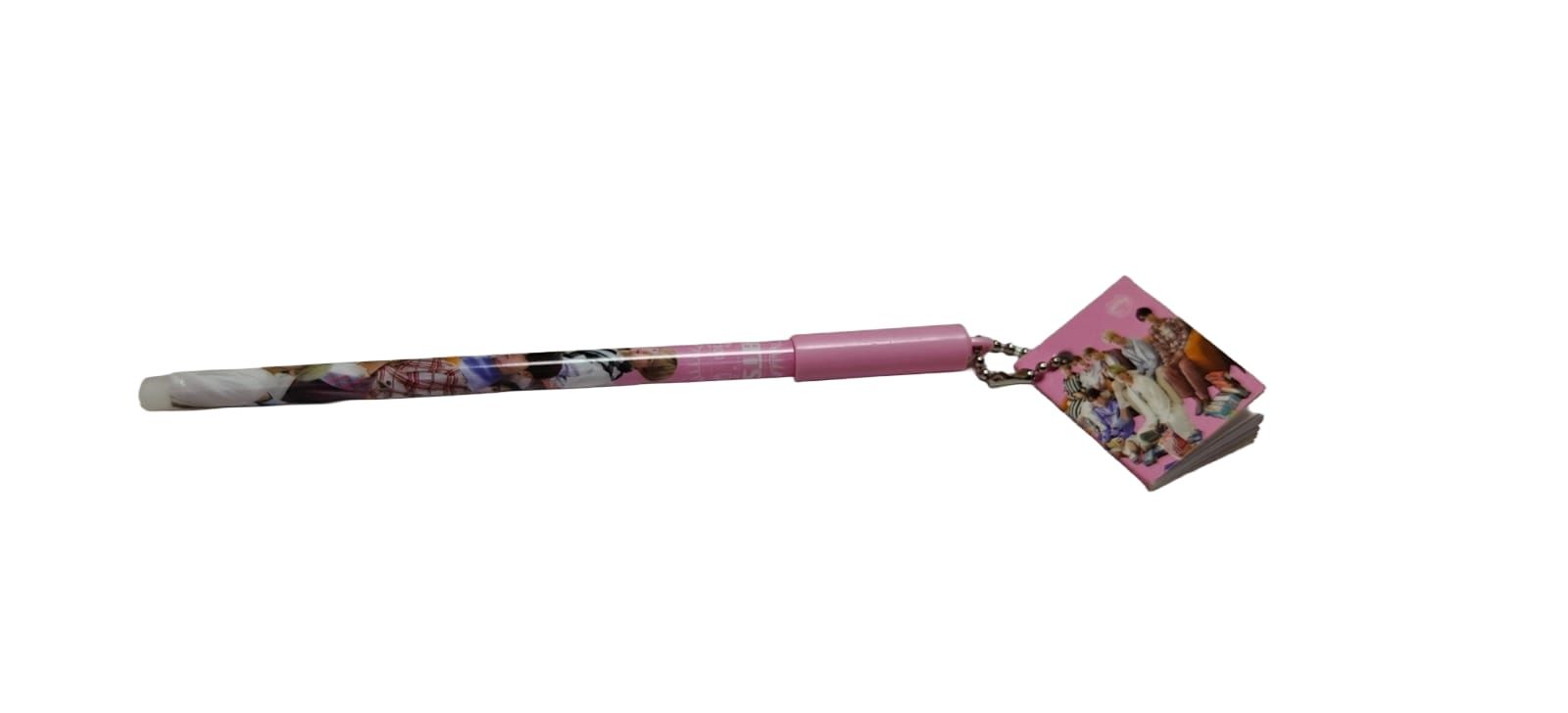 K-Pop Themed Pink Pen with Mini Notebook Keychain