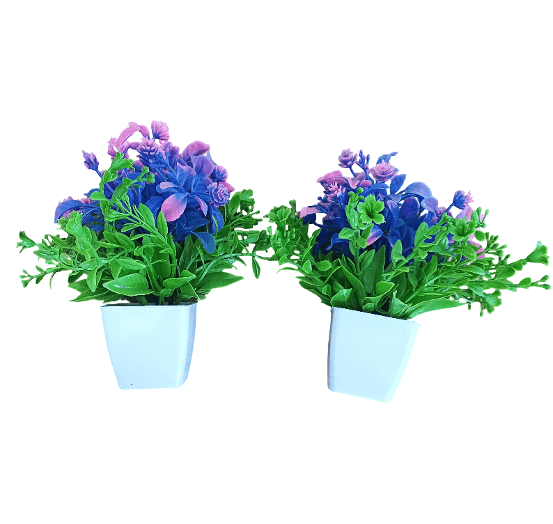 Artificial Mini Potted Plants Purple Flowers - Set of 2