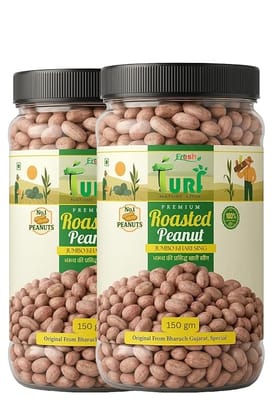 Turf Fresh Roasted Salted Jumbo Peanuts | Premium Khari Sing from Bharuch Gujarat | Crunchy Mungfali Dana Namkeen | Spicy Chakna Snack [Grade A Protein-Rich Healthy Peanuts] (Mini Twin Pack - 150g x 2 jar)