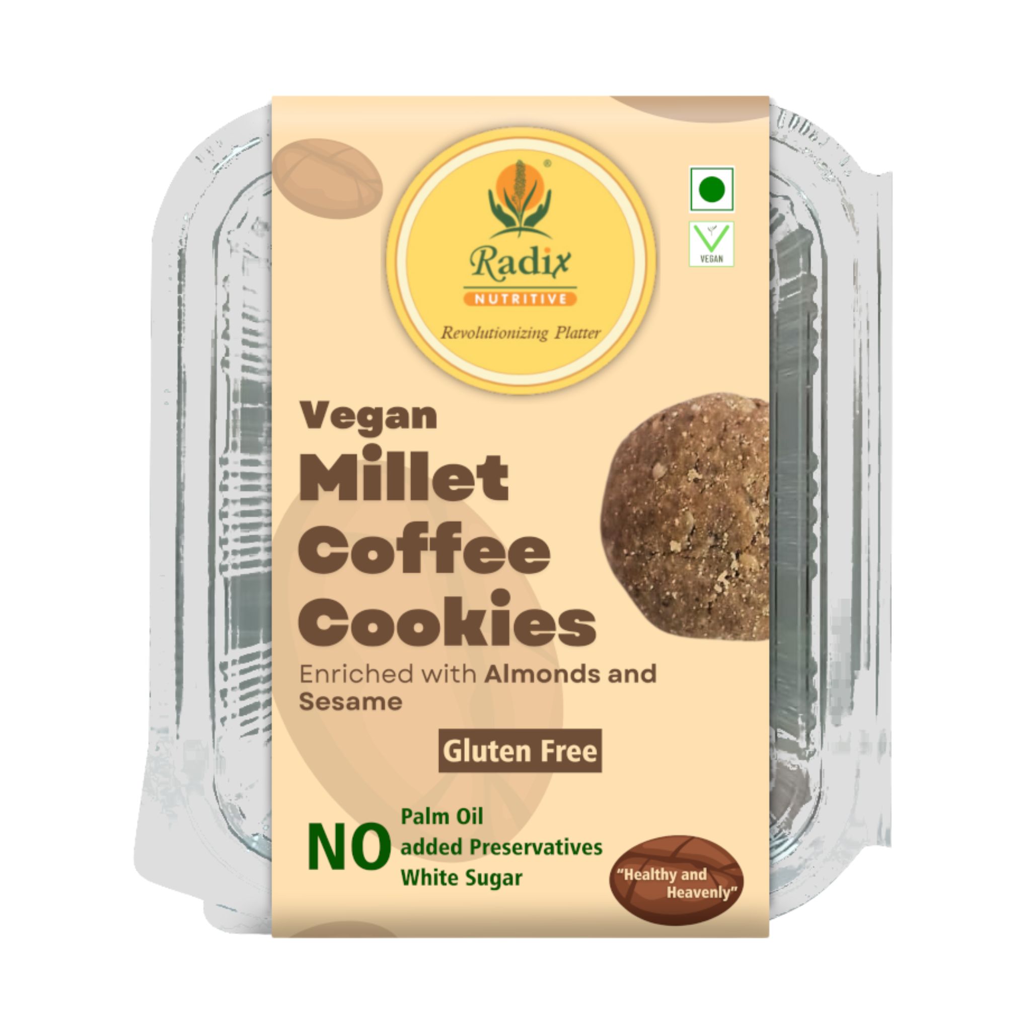 Radix Nutritive® Gluten-free Vegan Coffee Sesame Millet Cookies. Veg. 200 gms