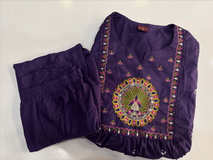 Women's Deep Purple Embroidered Cotton Kurti with Sequin Work Women's Deep Purple Embroidered Cotton Kurti with Sequin Work