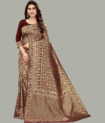 GARIYA Banarasi Silk Embellished Saree With Unstitched Blouse Piece ( Black )