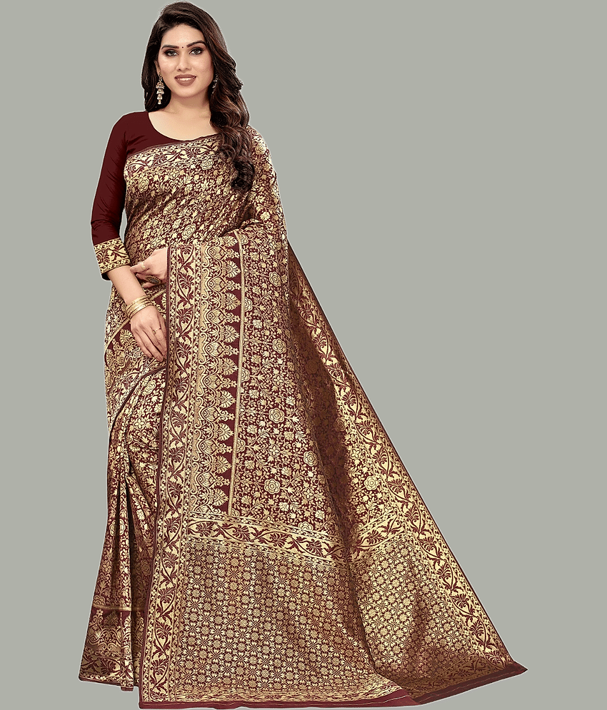 GARIYA Banarasi Silk Embellished Saree With Unstitched Blouse Piece ( Black )