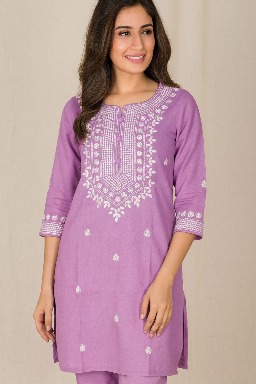 Women's Embroidered Lilac Cotton Kurta