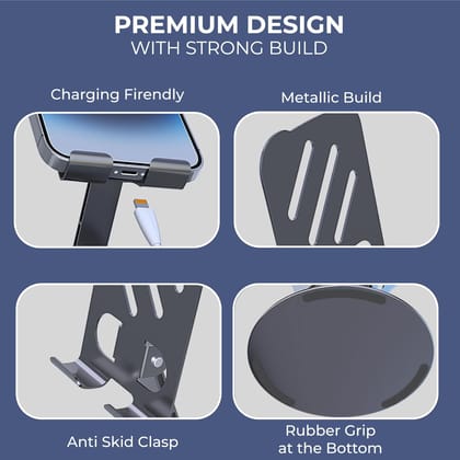 Aluminium Portable Desktop Phone Stand – 360° Rotatable & Foldable Cell Phone Holder with Metal Base for Smartphones & Tablets