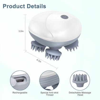 Electric Scalp Massager With 4 Removable Claws - Rechargeable Waterproof Head Massager for Full-Body Massage, Deep Clean and Stress Relaxation (Multi Color)