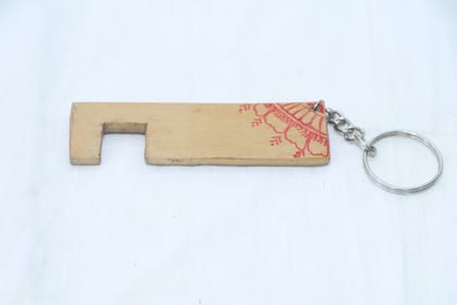 Artisan Wooden Keychain with Red Henna Design