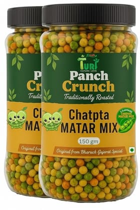 Turf Fresh Premium Panch Crunch MatarMix | Bharuch Special Roasted Five Floavours Chatpta PeasMix| High Panch Protein CrunchyMix Snack | Healthy & Tasty MixNamkeen | Power Packed Anytime Snack(Travel Pack - 150g x 2 Pack)