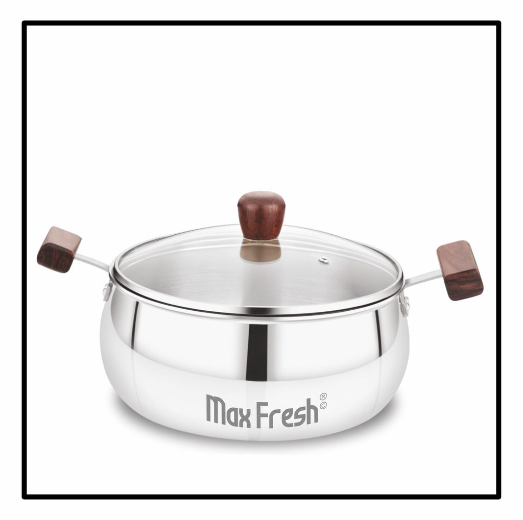 Maxfresh Triply Handi with Glass Lid Stainless Steel Cookware - Cookware | Buy online on ZillyBuy