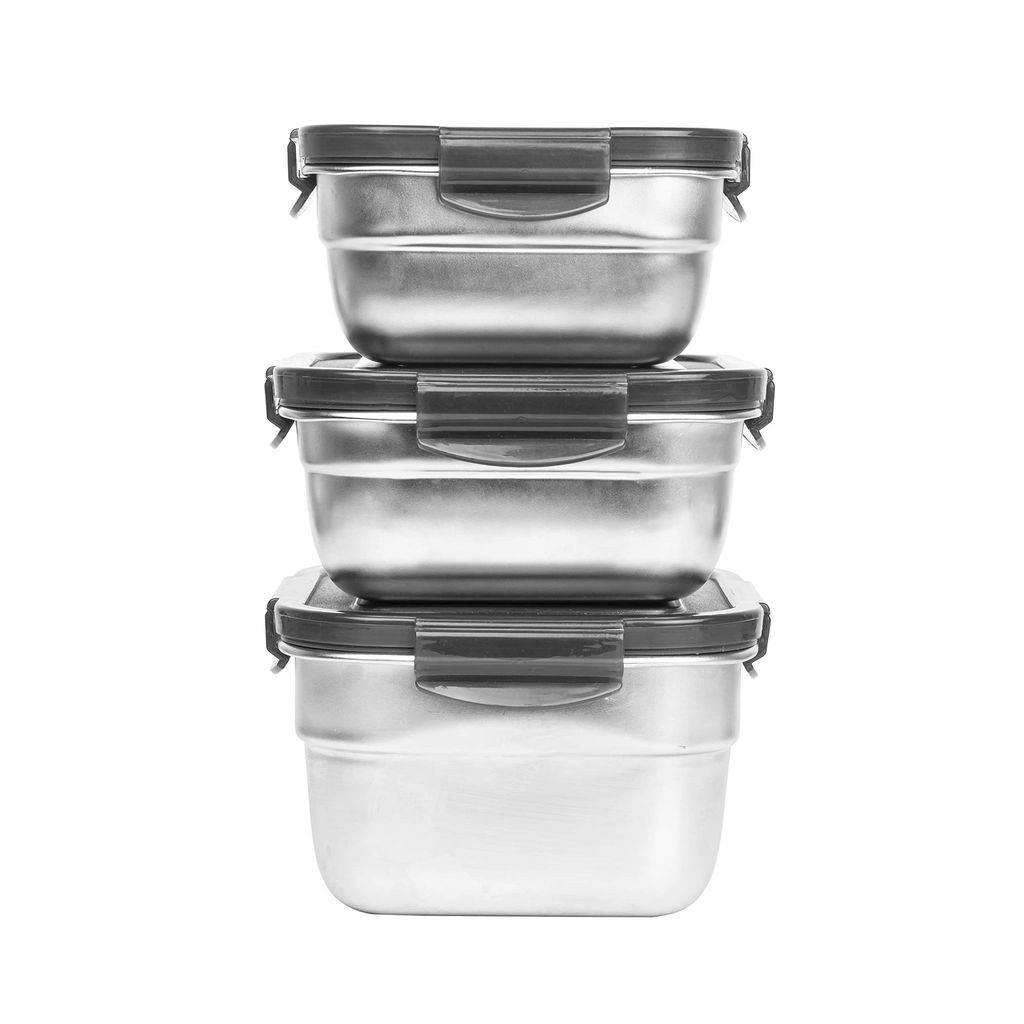 Femora High Steel Square Container Airtight Leakproof Unbreakable Storage Container/Lunch Box - 550 ml/gm - Set of 3
