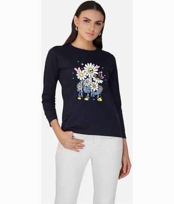 CHOZI Women Cotton Printed Regular Fit Round Neck T-Shirt ( Blue )