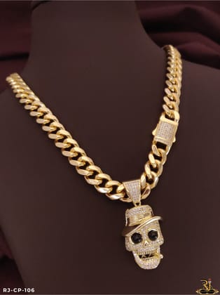 Exclusive Hiphop Diamond Skull Logo Pendant With Cuban Design Chain CP-106